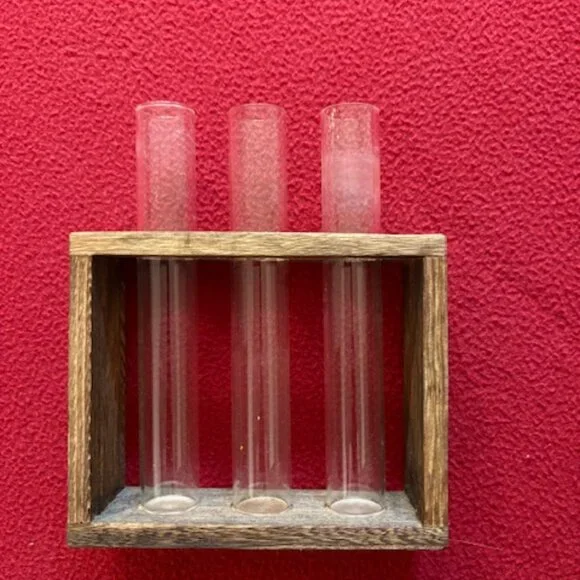 Vintage Wooden Test Tube Holder with 3 Glass Tubes – Rustic Decor - Picture 1 of 3